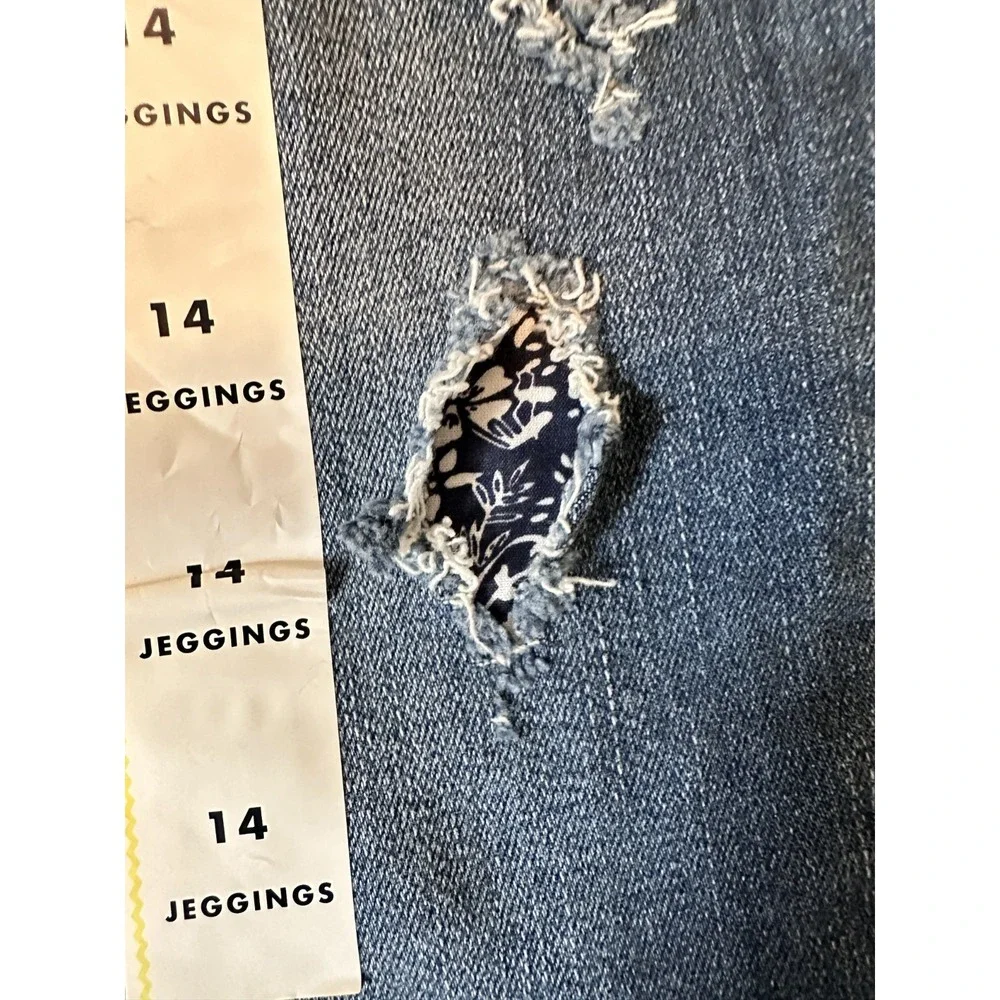 Cat & Jack Jegging Size 14 Blue Denim Distressed High Rise Skinny‎ Casual NWT